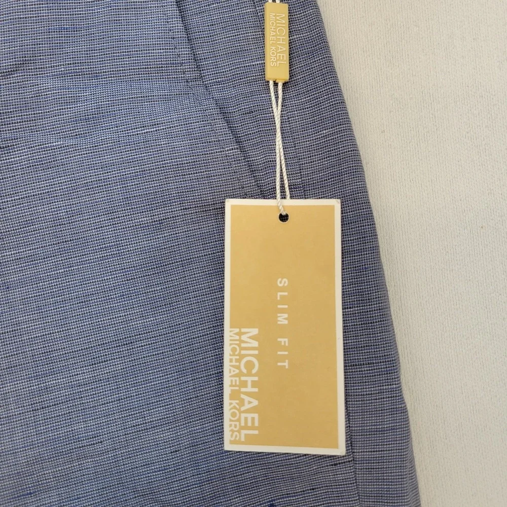 Michael Kors Pants Mens 34x28* Blue Linen Slim Fit Straight Leg Pleated Luxury
